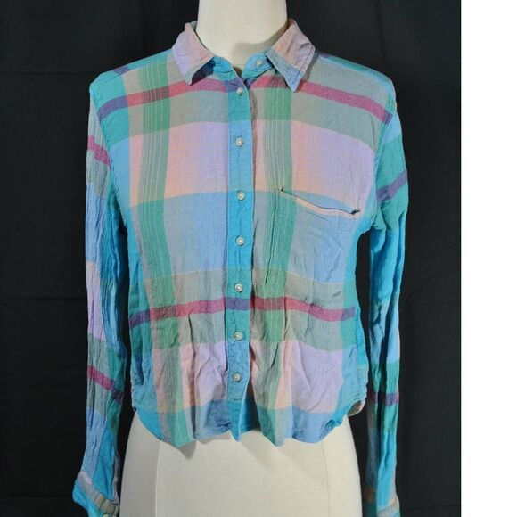Urban Outfitters BDG Blue Purple Plaid Cropped Top - S - Picture 1 of 5